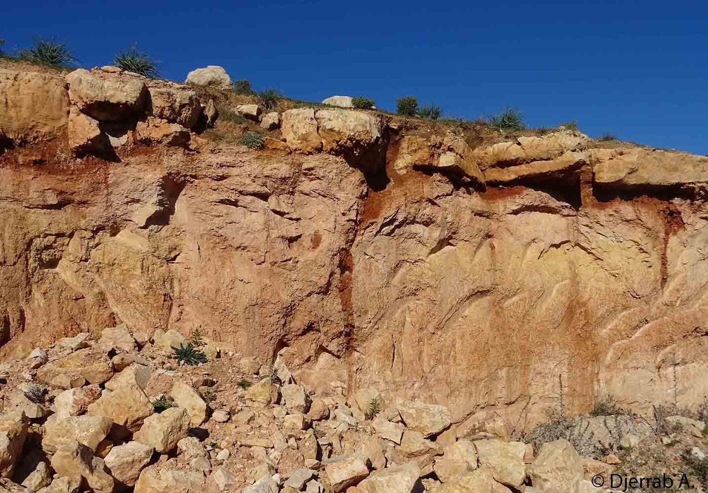 ‘Terra rossa’ ou argile de décarbonatation (au sommet de la coupe, vue d’ensemble).